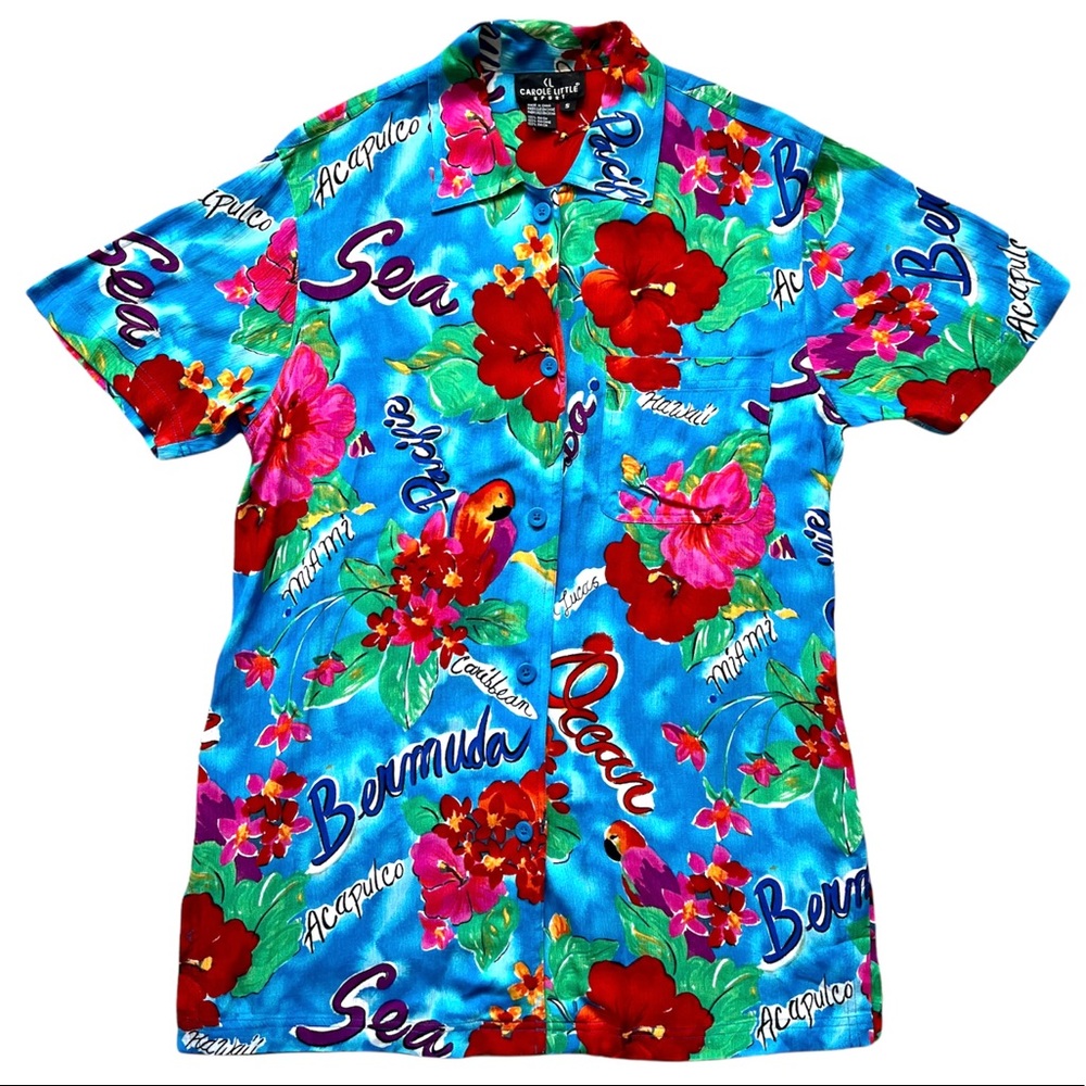 Carol Little Sport Hawaiian Floral Print Blouse Top